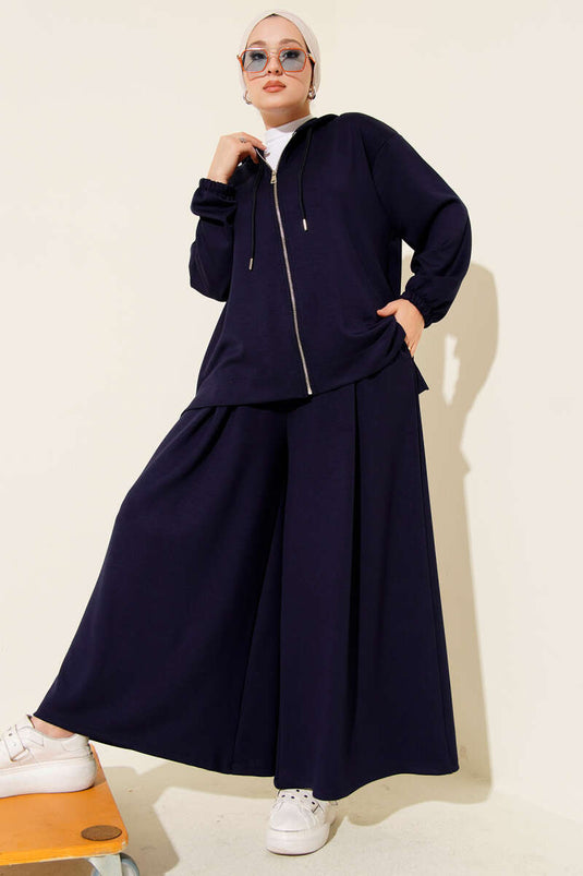 Loyşa Basic Zweiteiler mit Kapuze und Reißverschluss, Marineblau