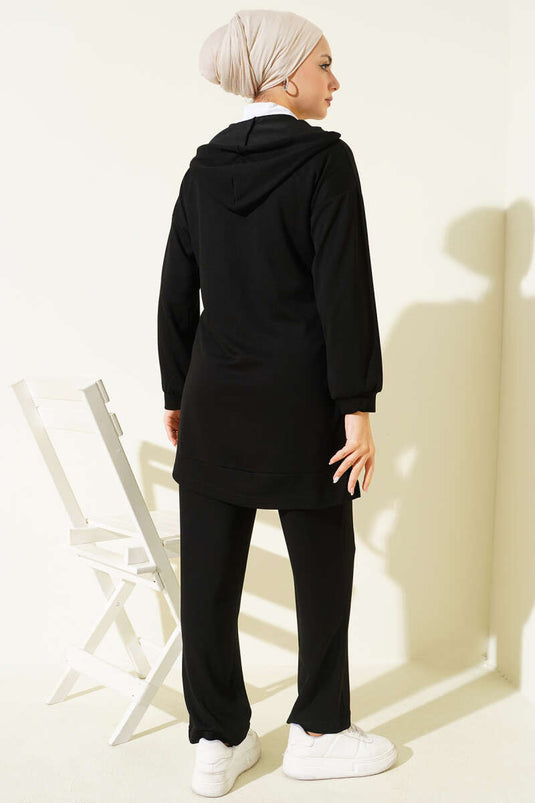 طقم لويزا الأساسي المكون من قطعتين بغطاء رأس، أسود