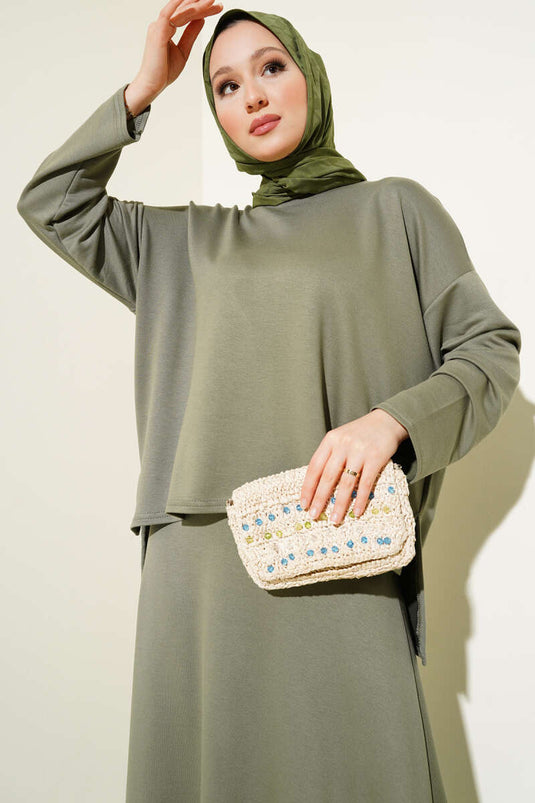 Loyşa Basic Tunic Skirt Two Piece Set Çağla Green