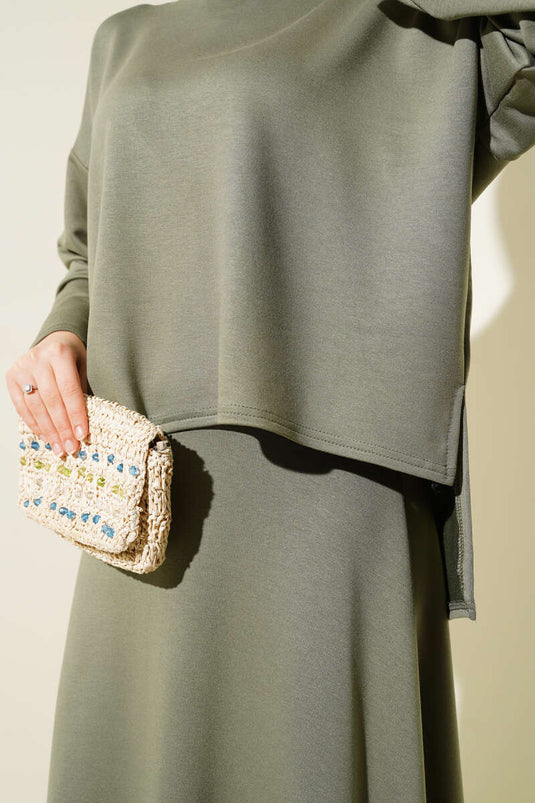 Loyşa Basic Tunic Skirt Two Piece Set Çağla Green
