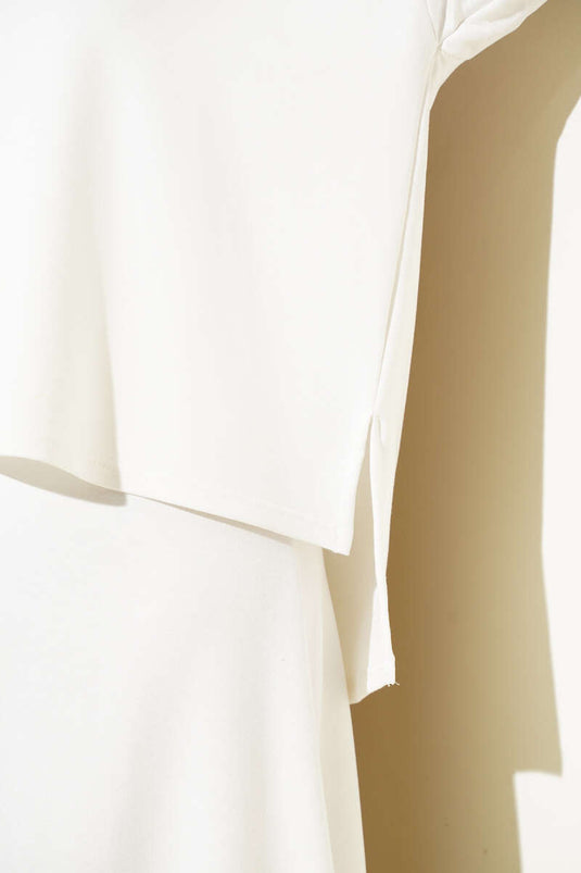 Loyşa Basic Tunic Skirt Two Piece Set Ecru