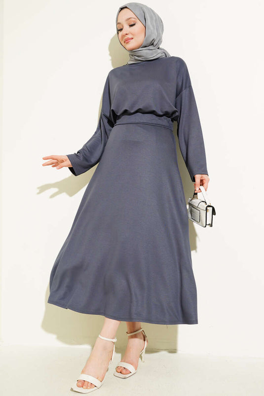 Loyşa Basic Tunic Skirt Two Piece Suit Smoke