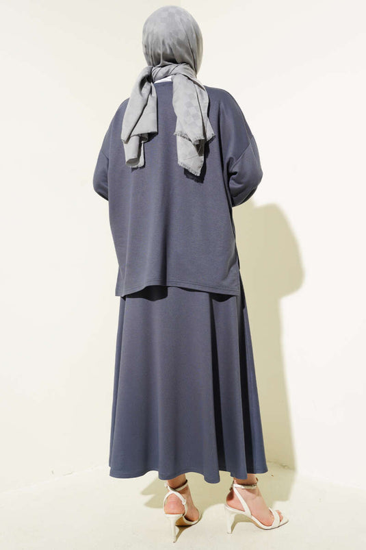 Loyşa Basic Tunic Skirt Two Piece Suit Smoke