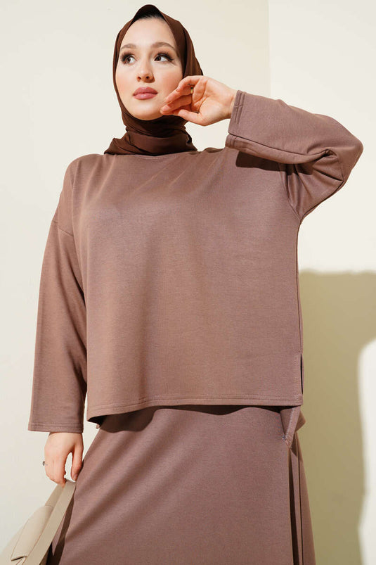 Loyşa Basic Tunik Etek İkili Takım Kahve