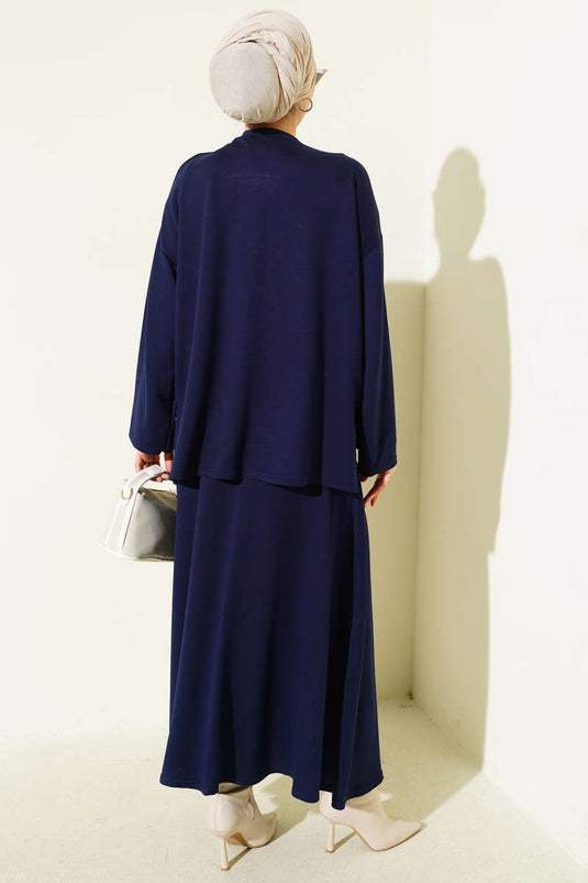 Loyşa Basic Tunic Skirt Two Piece Suit Navy Blue