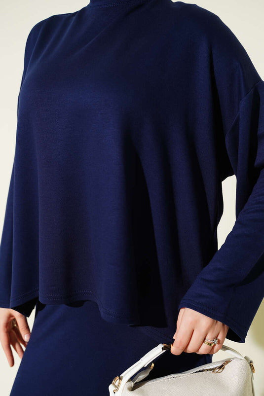Loyşa Basic Tunic Skirt Two Piece Suit Navy Blue