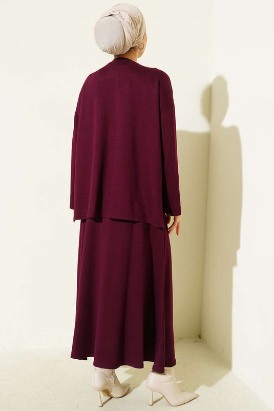 Loyşa Basic Tunic Skirt Two Piece Set Plum