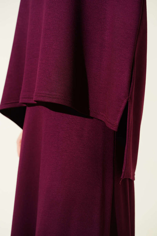 Loyşa Basic Tunic Skirt Two Piece Set Plum