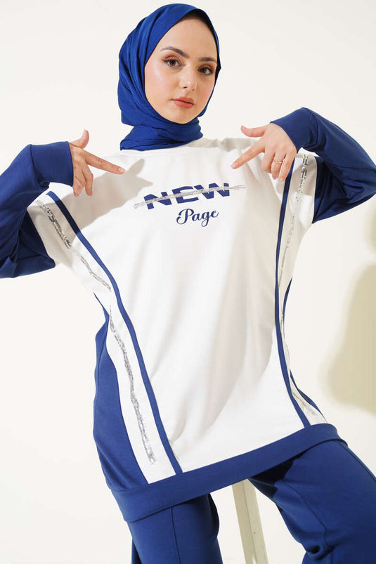 Loysha bedrukt tweedelig pak met pailletten, marineblauw