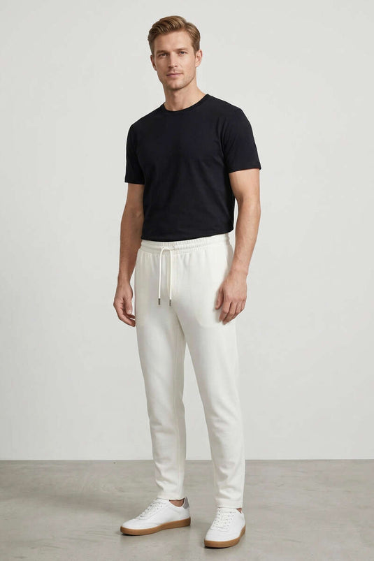 Pantalon homme en lycra écru avec cordon à la taille Loyşa