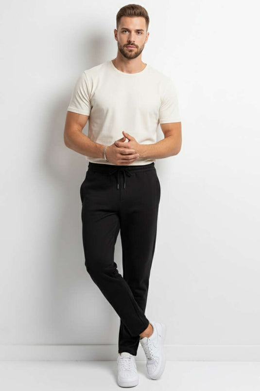 Loyşa Men's Black Stretch Pants with Waist Drawstring
