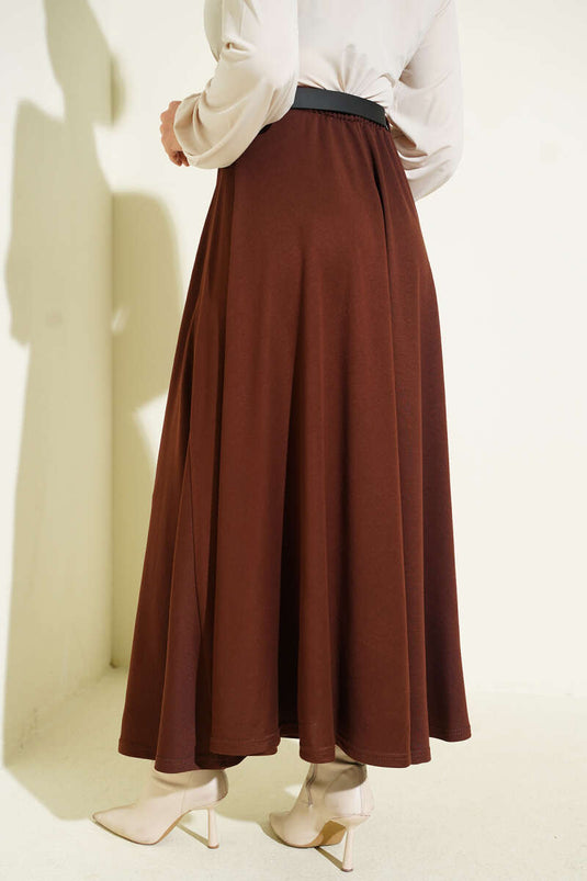 Jupe à ceinture élastique Loyşa marron