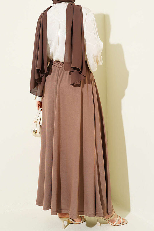 Loyşa Waist-Elastic Belted Skirt Chestnut