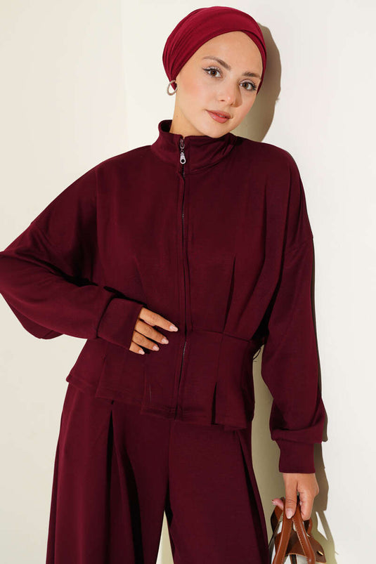 Loyşa Bel Pensli Kuşaklı İkili Takım Bordo
