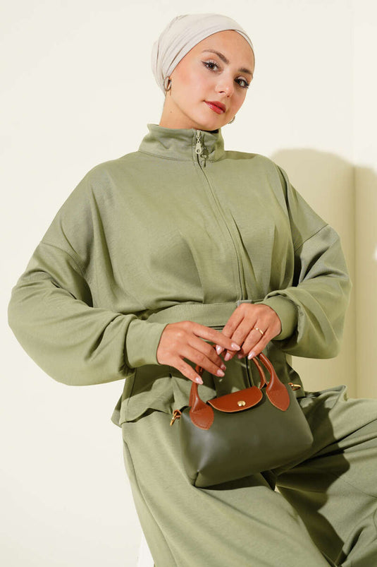 Traje De Dos Piezas Con Cinturón Y Pinzas En La Cintura De Loyşa, Verde Edad