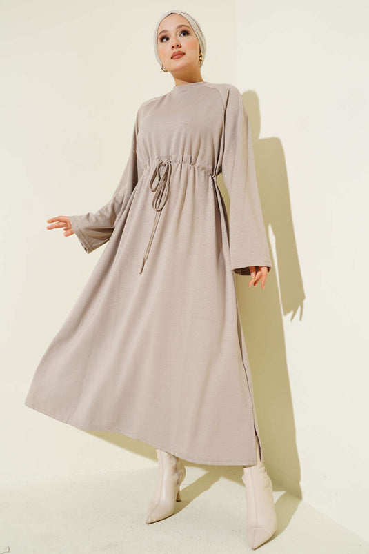 Loyşa Waist Tunnel Detailed Dress Beige