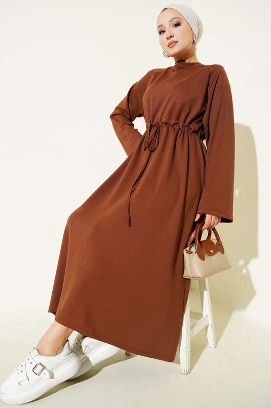 Loyşa Waist Tunnel Detail Dress Brown
