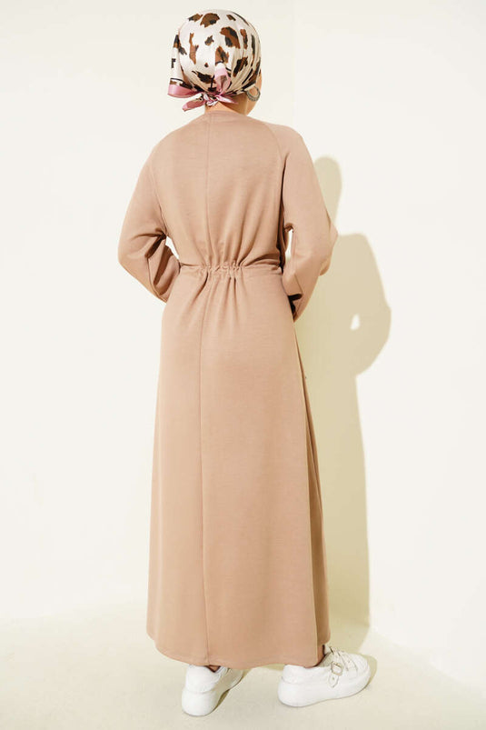 Loyşa Waist Tunnel Detailed Dress Latte