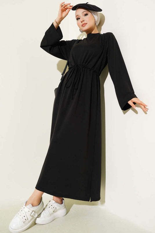 Loyşa Waist Tunnel Detailed Dress Black