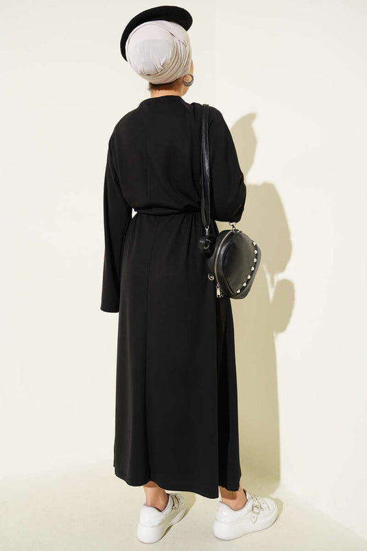 Loyşa Waist Tunnel Detailed Dress Black