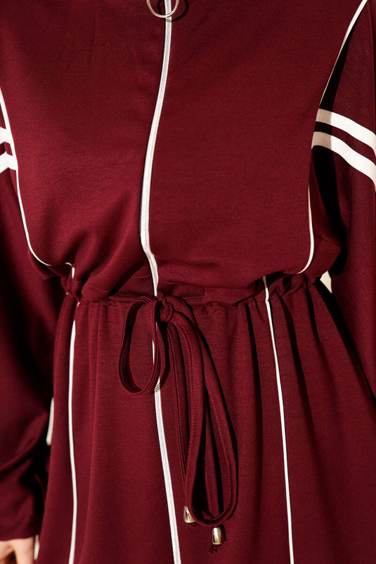 Loyşa Waist Tunnel Striped Two Piece Suit Burgundy