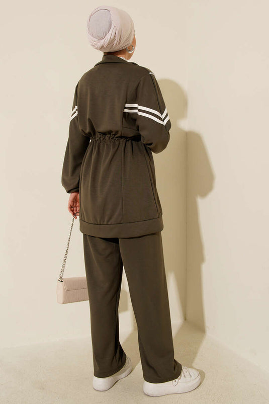 Loyşa Waist Tunnel Gestreept Tweedelig Pak Khaki