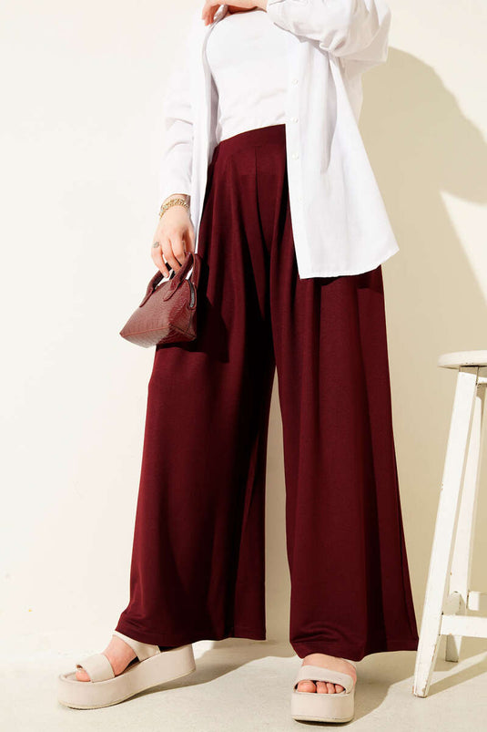 Pantalon shalwar Loyşa à taille élastique bordeaux