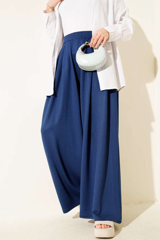 Pantalon shalwar Loyşa à taille élastique bleu marine