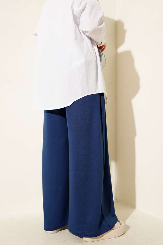 Pantalon shalwar Loyşa à taille élastique bleu marine