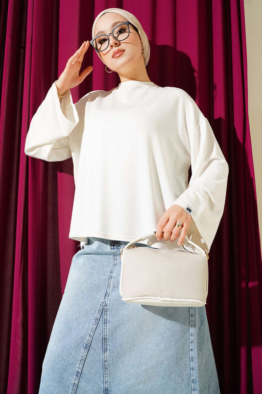 Loyşa Wrist Crest Basic Blouse Ecru