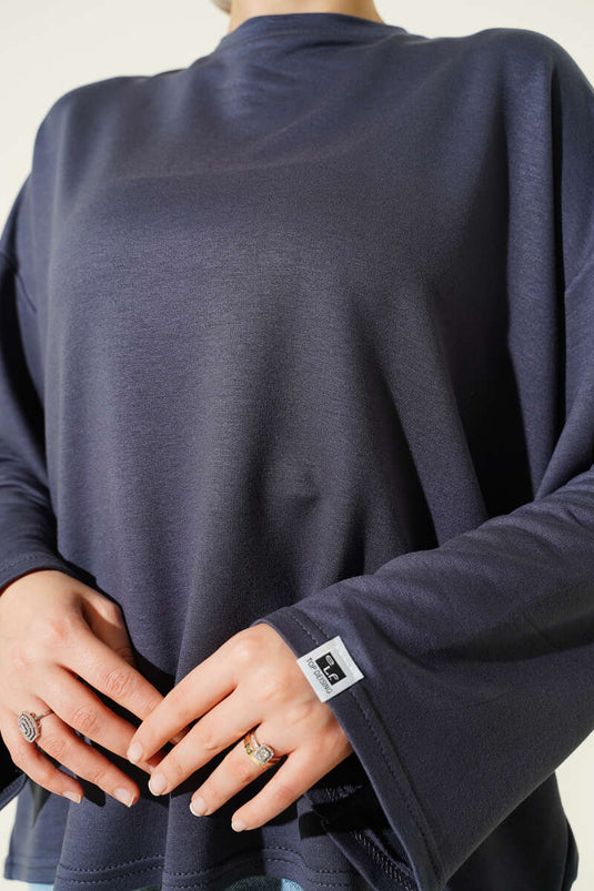 Loyşa Blouse Basique à Manchette avec Broderie, Fumé