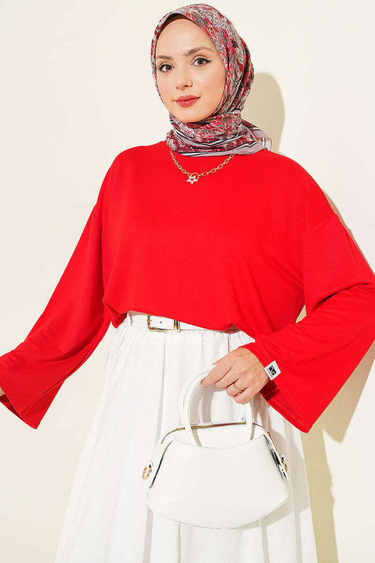 Loyşa Basic Blouse Met Polsborduurrood