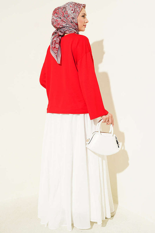 Loyşa Basic Blouse Met Polsborduurrood