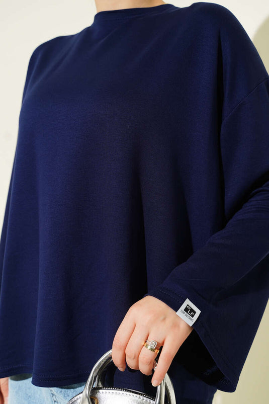Loyşa Bilek Armalı Basic Bluz Lacivert