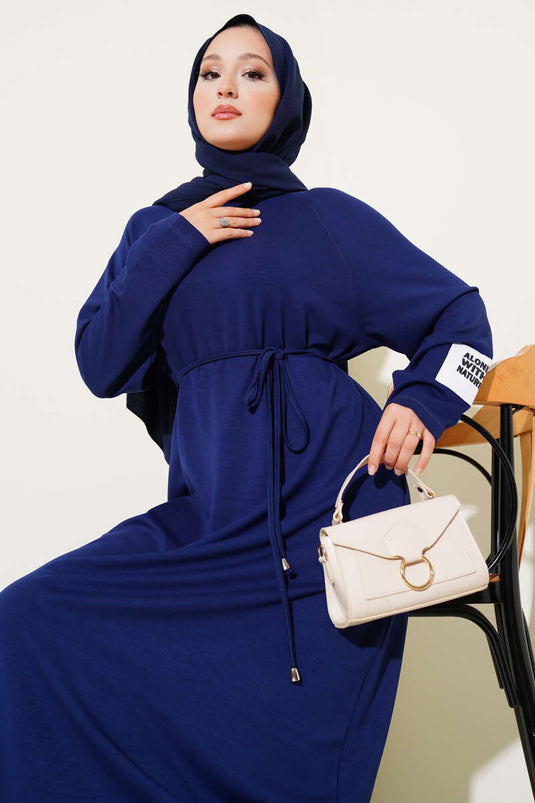 Loyşa Wrist Crest Belted Dress Navy Blue