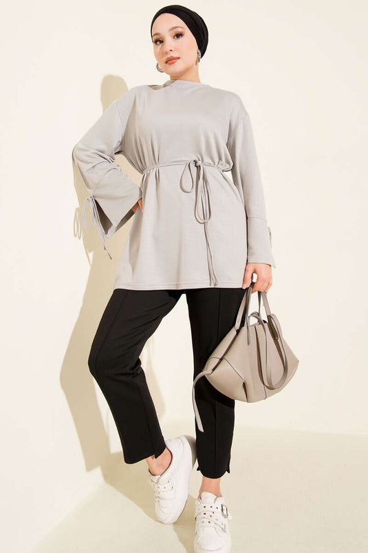 Loyşa Bilek İp Bağlamalı Tunik Gri