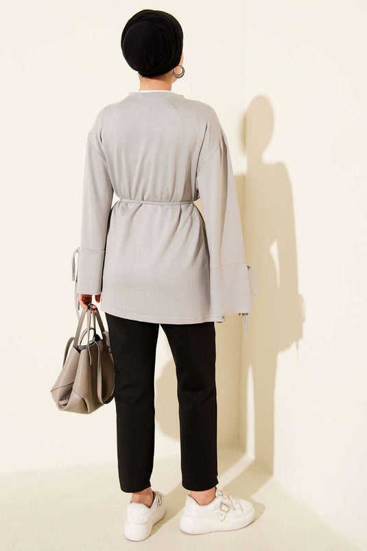 Loyşa Bilek İp Bağlamalı Tunik Gri