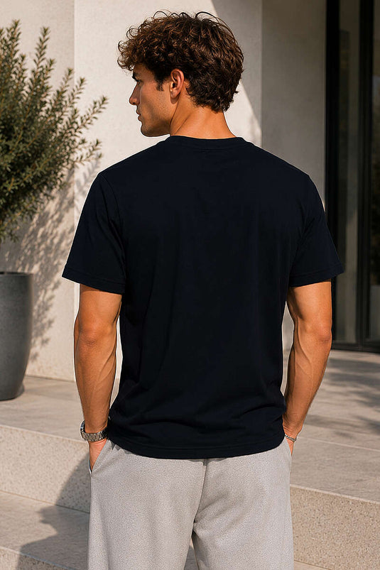 Loyşa Bisiklet Yaka Erkek T-shirt Siyah