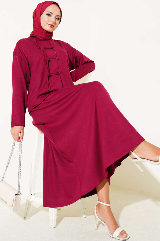 Loyşa Brit Buttoned Skirted Two Piece Suit Burgundy