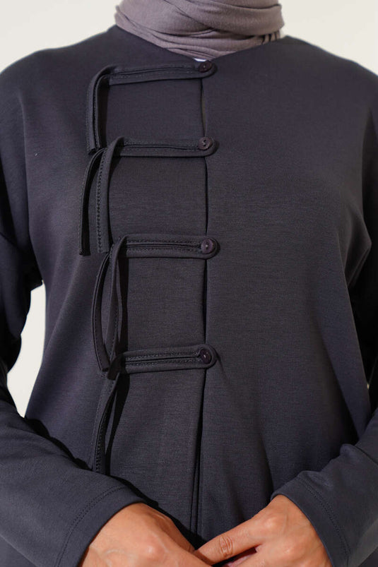 بدلة Loyşa Brit ذات الأزرار والتنورة المكونة من قطعتين باللون الدخاني