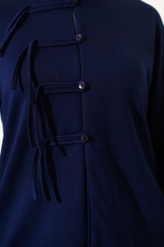 Loyşa Brit Buttoned Skirted Two Piece Suit Navy Blue