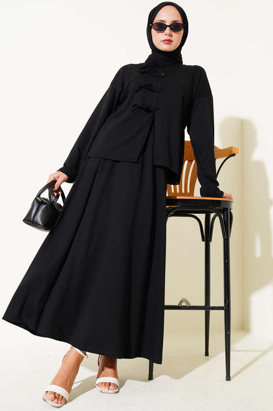 Costume deux pièces à jupe boutonnée Loyşa Brit noir