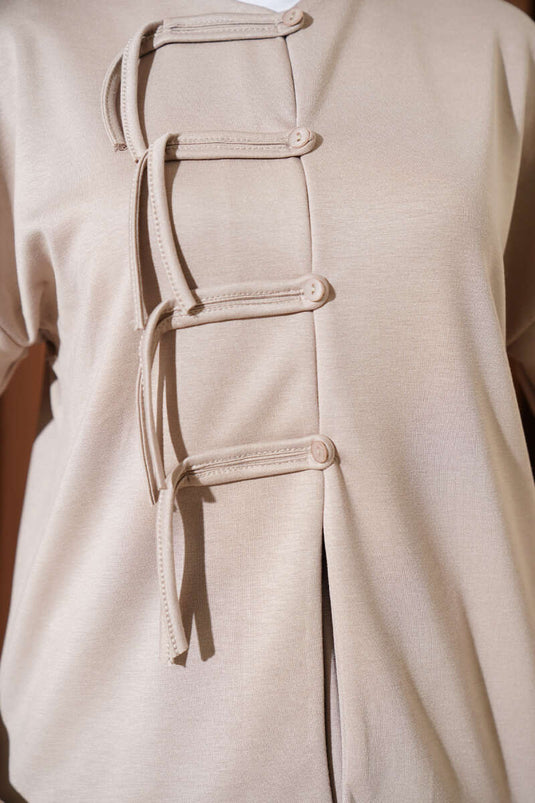 Loyşa Brit Düğmeli Etekli İkili Takım Taş