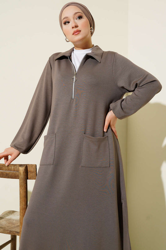 Loyşa Pocketed Long Tunic Two Piece Set Mink