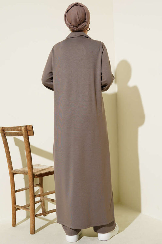 Loyşa Pocketed Long Tunic Two Piece Set Mink