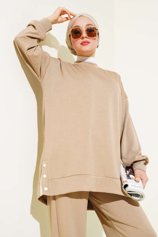 Loyşa Snap-Decorated Two-Piece Set Latte