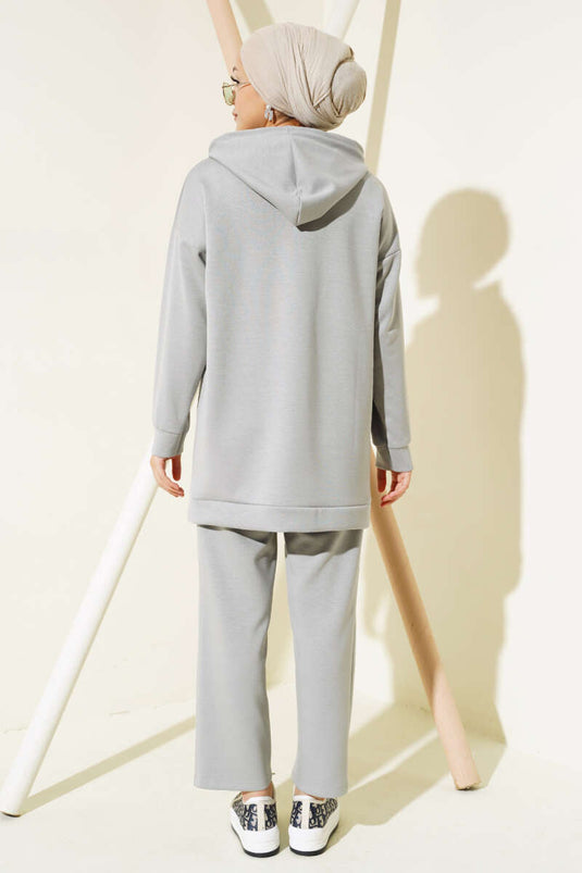 Loyşa Çıtçıt Süslemeli Kapüşonlu İkili Takım Gri