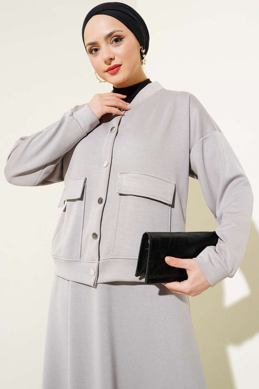 Loyşa Snap Button Skirt Set Gray