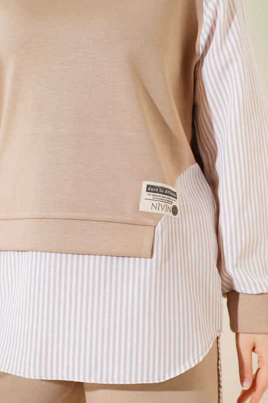 Ensemble deux pièces tunique rayée Loyşa beige