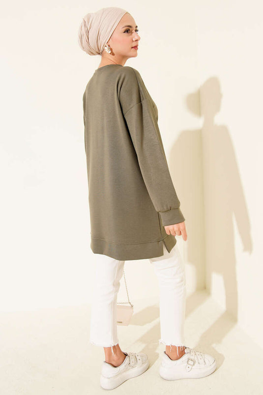 Loyşa Coco Text Decorated Tunic Khaki